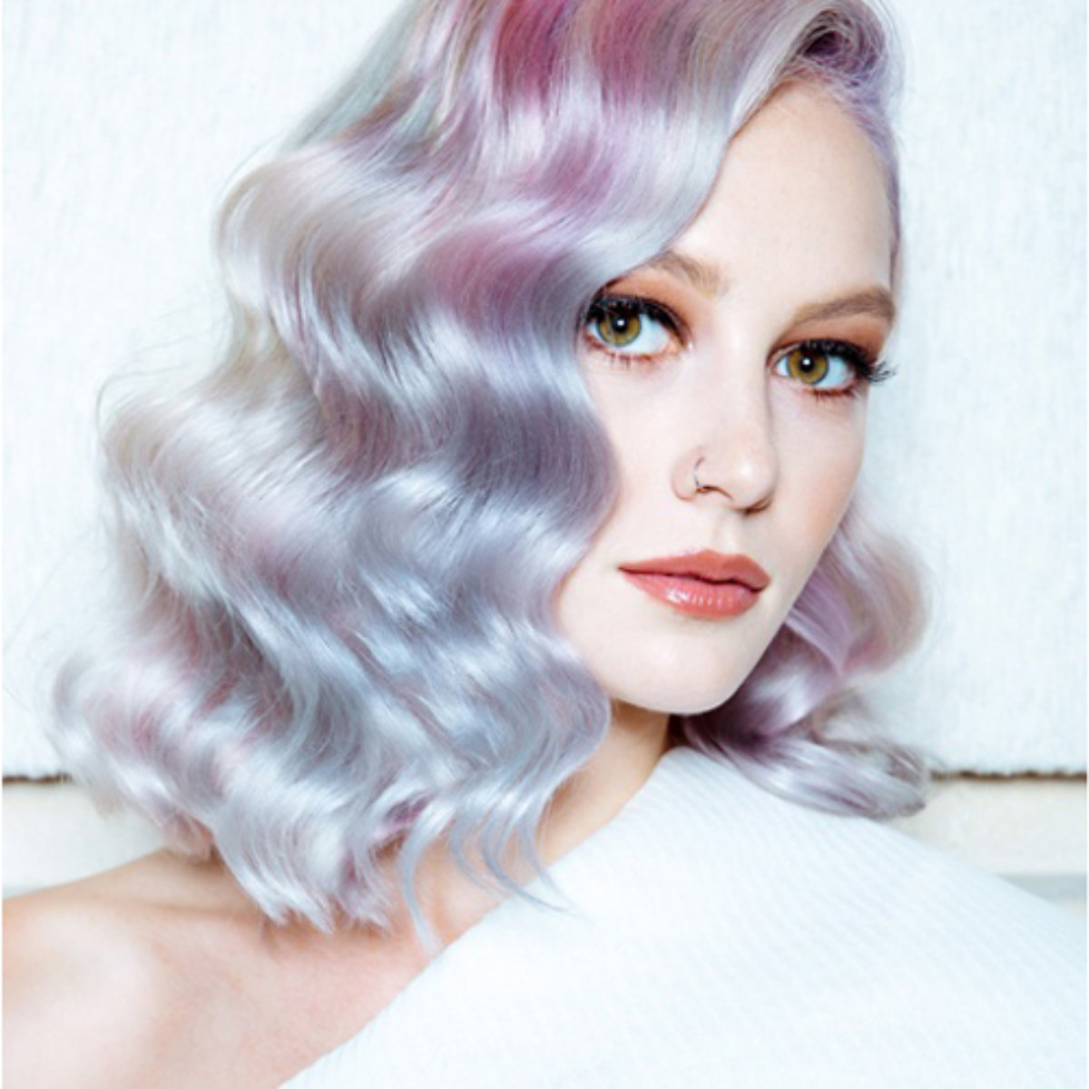 Beautiful model with lavender and blush pink hair