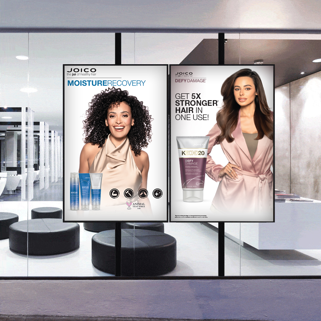 joico posters in front of salon