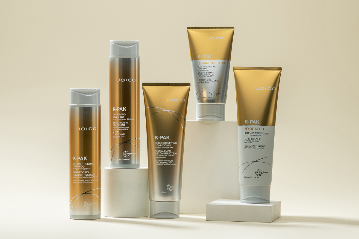 kpak collection of products with shampoo, conditioner, hydrator, masque