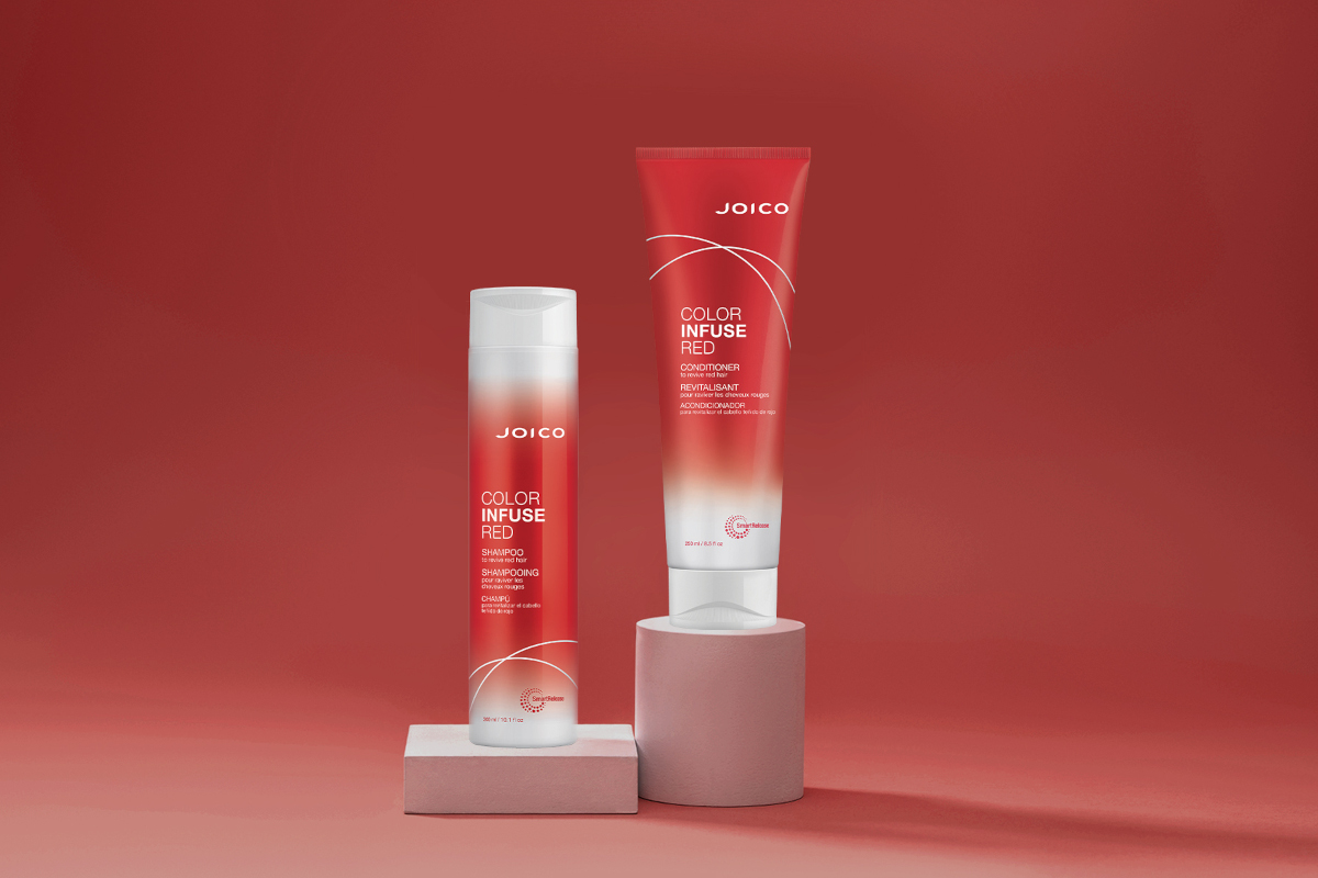 Joico Color Infuse Red Shampoo and Conditioner bottles