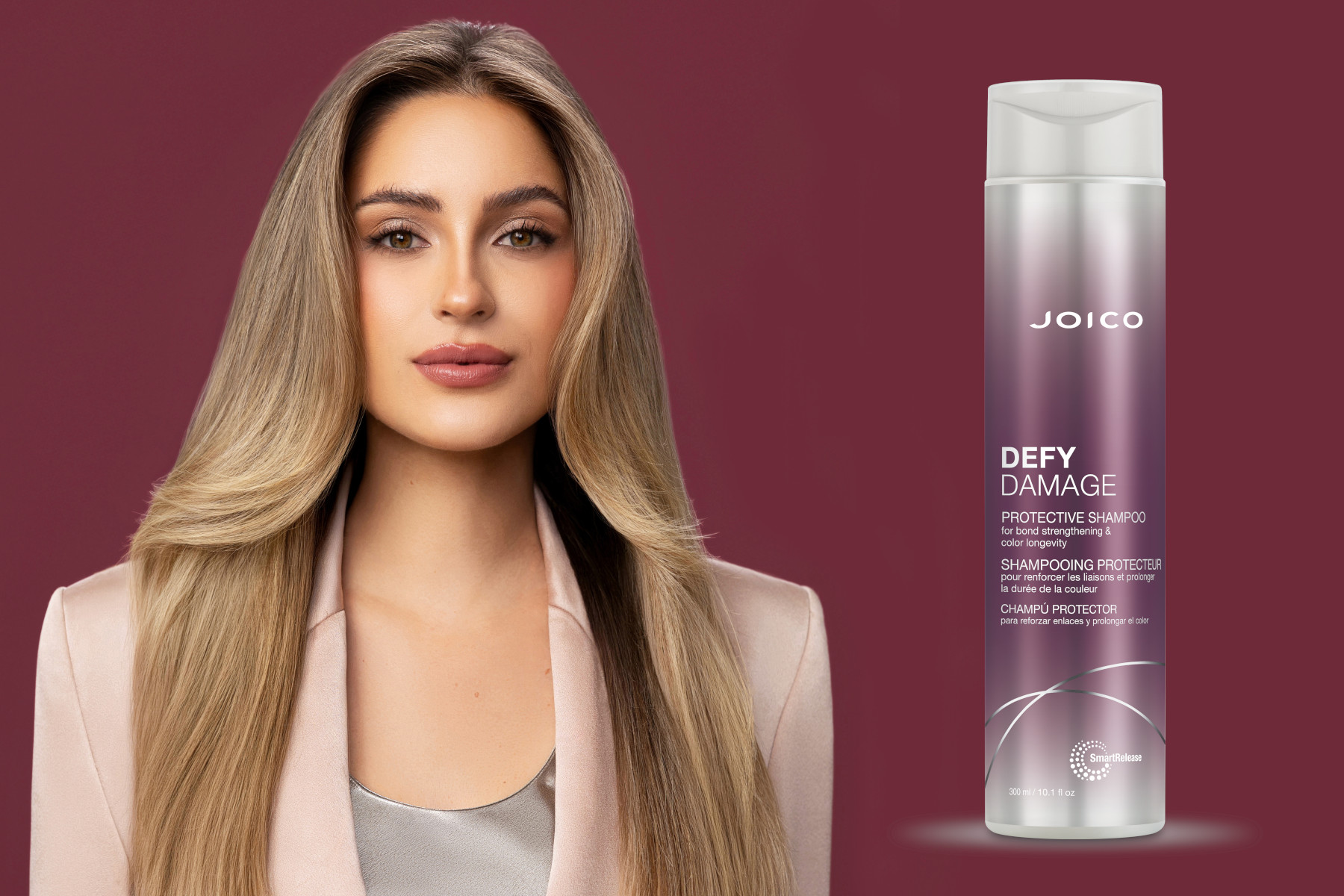 defy damage shampoo with model